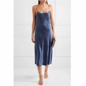 Theory Navy Dark Brisk Vintage Silk Satin Midi Slip Dress 8